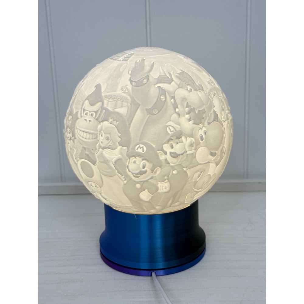 Super Mario Lithophane Globe Lamp Blue Base USB LED White Gamer Decor